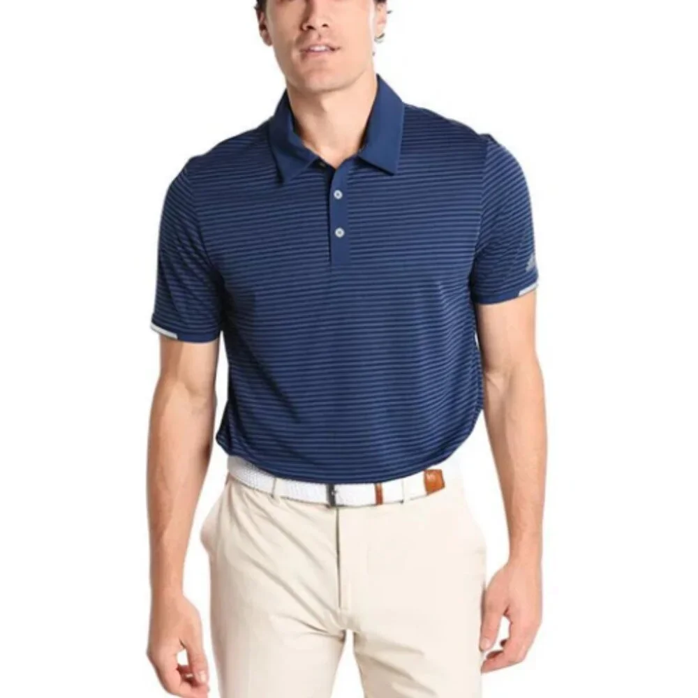 Adidas Old Natchez Country Club - Climachill Navy Tonal Stripe Golf Polo - Sz L​